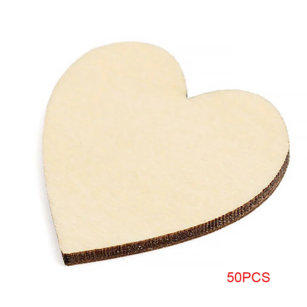 50Pcs Wooden PatchLove Hearts Shapes Embellishments Small Plain Craft Decoration 20/30/40mm #0128