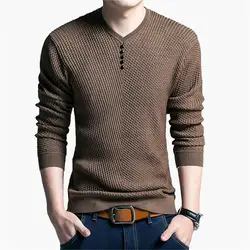 2018 свитер Для мужчин Повседневное v-образным вырезом пуловер Для мужчин Осень Slim Fit рубашка с длинными рукавами Для мужчин свитера