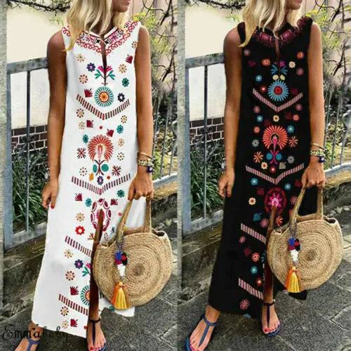 

Women Summer Floral Boho Sleeveless Party Evening Beach Dress Long Maxi Sundress