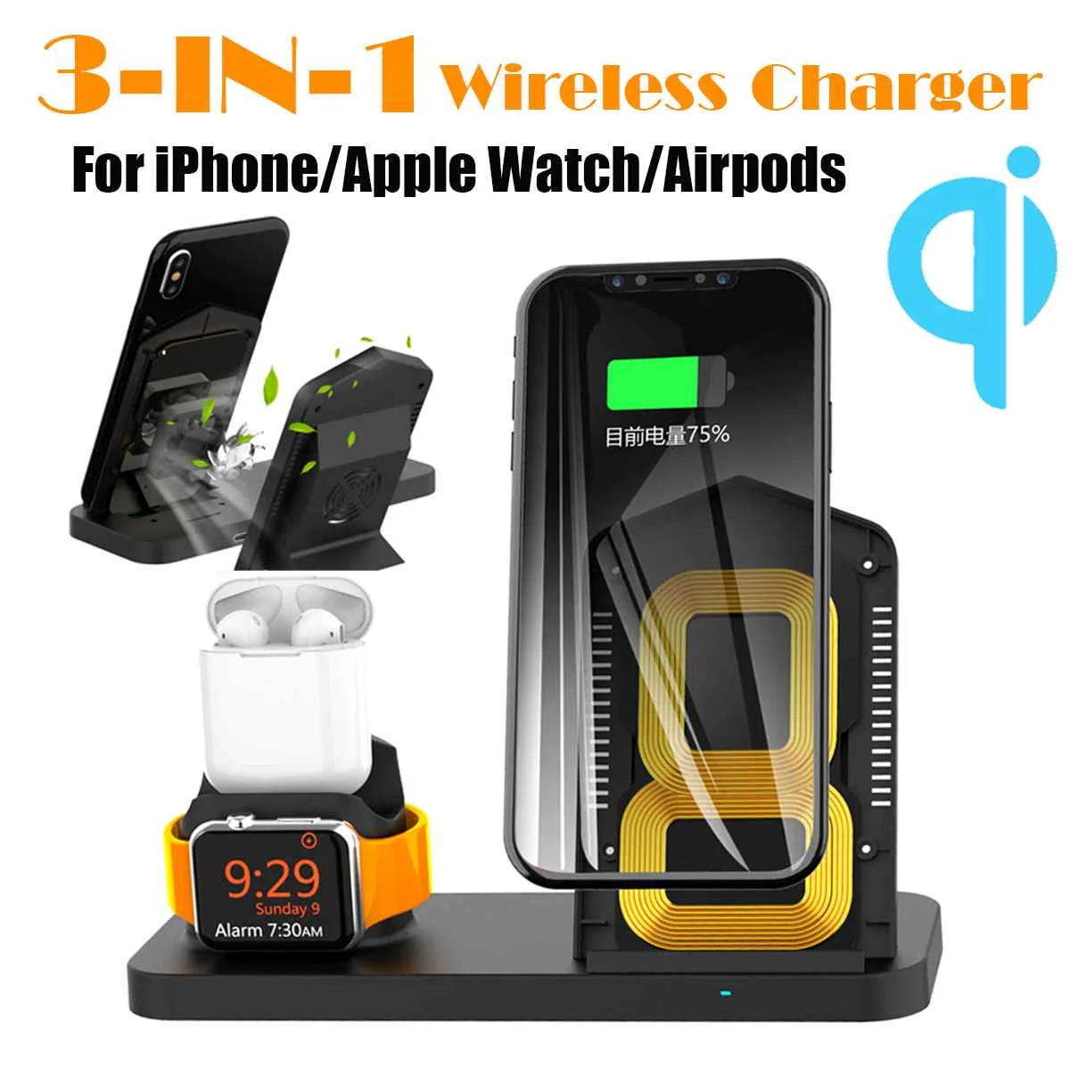 

10W for Airpods Charger Qi Wireless Charger Pad For iPhone XS XR X8 for Apple Watch 4 3 2 Fast Charging Holder Dock For Samsung