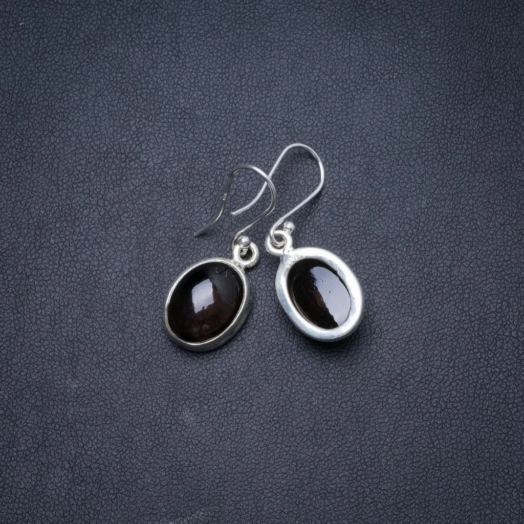 

Natural Smoky Quartz Handmade Unique 925 Sterling Silver Earrings 1.25" Y1549