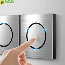 Special Offers 86 type 1 2 3 4 gang 1 2way Silver aluminum alloy panel Switch socket LED Northern Europe Industry German UK French light socket