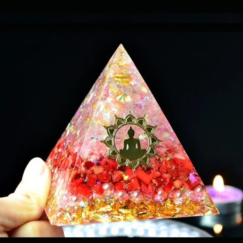 Пирамида оргонита AURA REIKI муладхара чакра Ариэль натуральный кристалл оникс