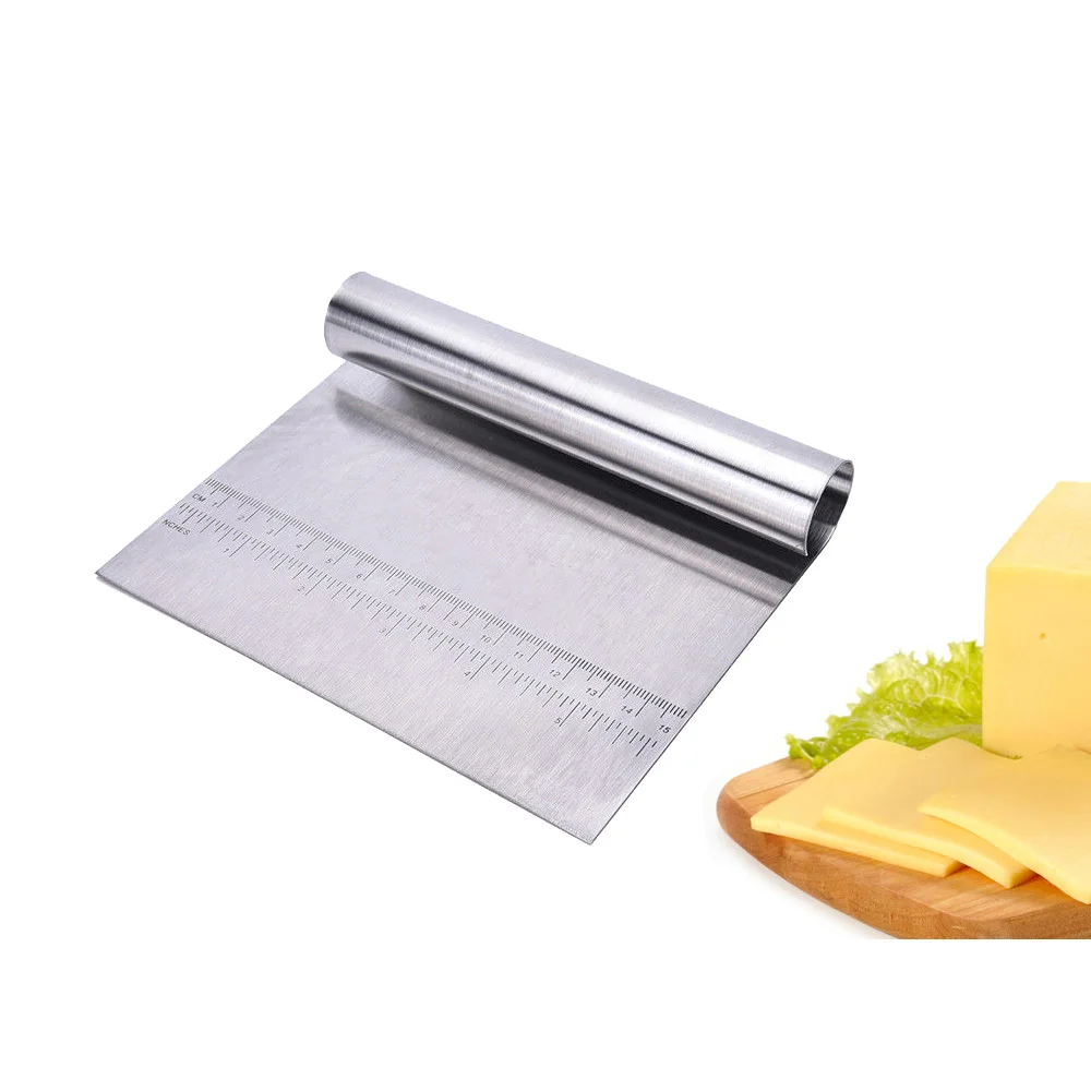 

12*15cm Stainless Steel Cake Scraper With Rulers Pizza Dough Cutter Baking Pastry Spatulas Fondant Decoration Tools 3