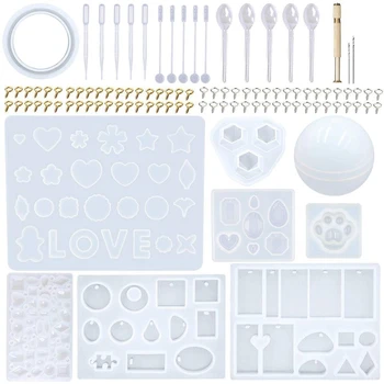 

225Pcs Diy Jewelry Silicone Casting Molds Tools Set Contains 9 Silicone Resin 2 Necklace Pendant Resin Molds 1 Earring Silicon