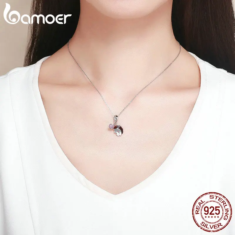 BAMOER Новая коллекция 925 пробы Серебряный Ежик фрукты кристалл CZ Подвески животных