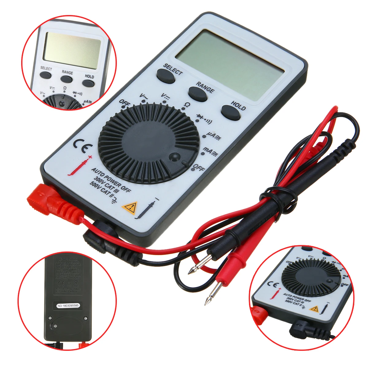 

AN101 Digital Mini Multimeter DC/AC Voltage Current Meter Handheld Pocket Voltmeter Ammeter Tester with Test Leads 10*55*10mm