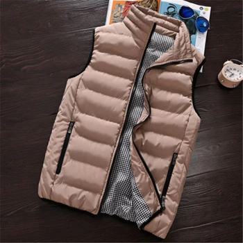

Men Winter Sleeveless Cotton Feather Added Warm Coats Vest Jacket Padded Waistcoat Hooded High Neck Outwear