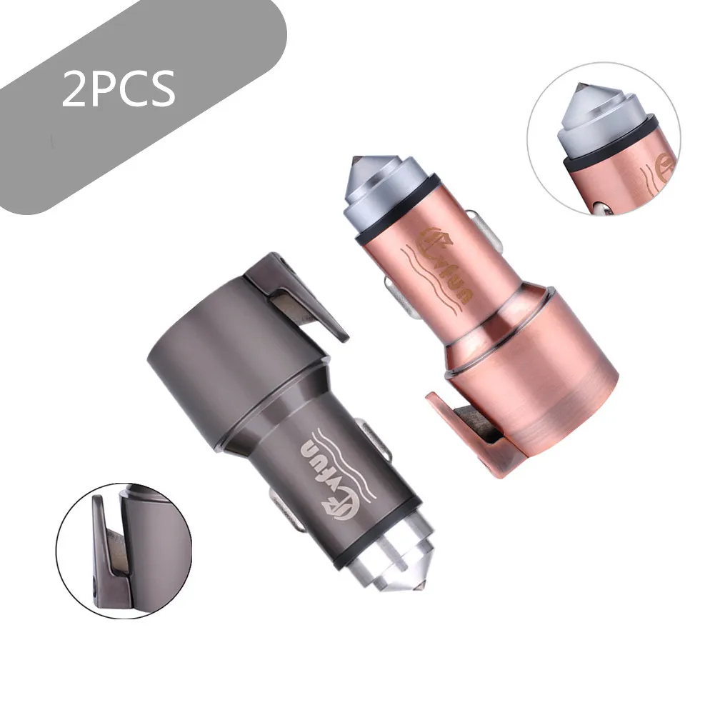 Evfun شاحن سيارة 4.8A متعددة الوظائف 2 قطعة مع مطرقة طوارئ القاطع 2 منافذ USB معدِّل سيارة العالمي ل Smatphone اللوحي Evfun شاحن سيارة 4.8A متعددة الوظائف 2 قطعة مع مطرقة طوارئ القاطع 2 منافذ USB معدِّل سيارة العالمي ل Smatphone اللوحي