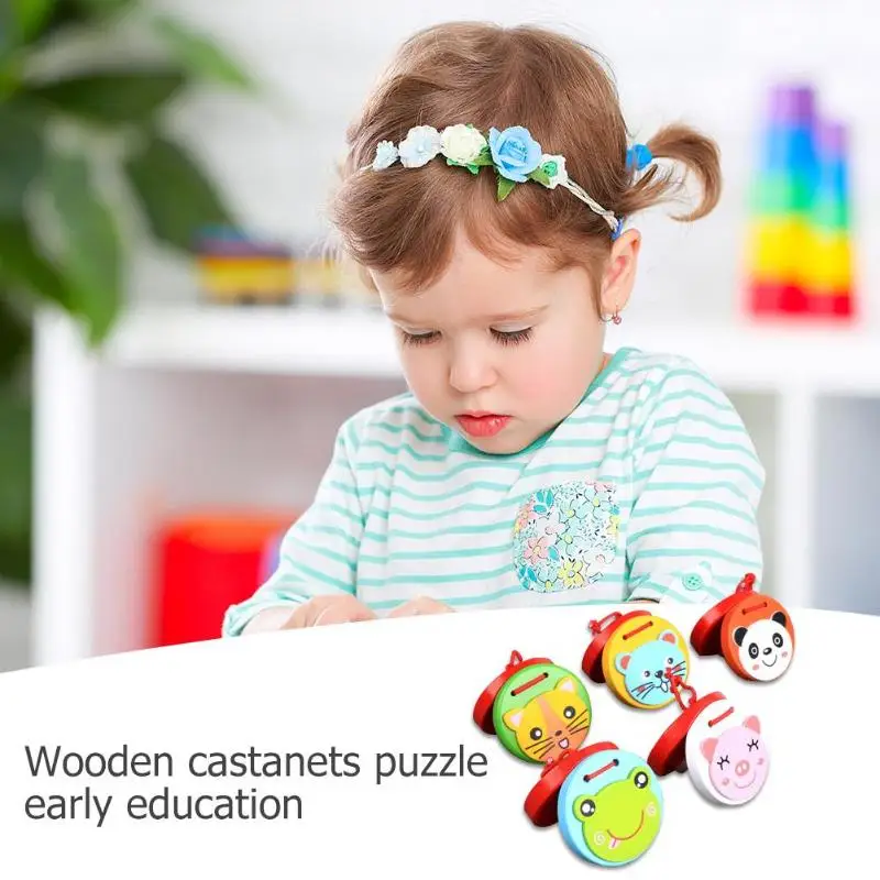 لطيف الكرتون خشبية الصنج كلابر مقبض الاطفال الموسيقية اللعب أداة للأطفال مونتيسوري التعليمية التنمية هدية