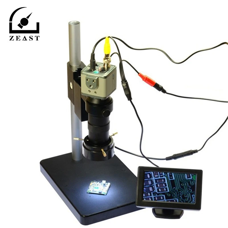 

New 800TVL 100X Microscope Industrial Camera BNC/AV Output + 4.3" LCD Monitor + Stand Holder + C-Mount Lens + 40 LED Ring Right