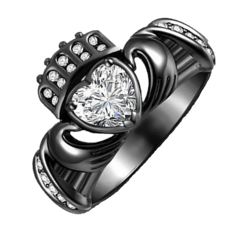 Huitan черное сердце Claddagh кольцо с прозрачным кубическим цирконием в стиле панк