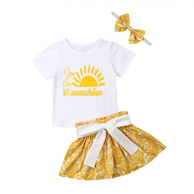 

Summer Kids Baby Girl Outfits Clothes Set Cotton T-shirt Tops + Skater Skirt Dress 1-6T Newborn Baby Girl Clothes O-neck