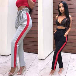 Red Side Stripe Cargo Pants Women High Waist Ruffles Causal Pencil Trousers Loose Camo Paperbag Pants Female 2019 New Sweatpants Red Side Stripe Cargo Pants Women High Waist Ruffles Causal Pencil Trousers Loose Camo Paperbag Pants Female 2019 New Sweatpants