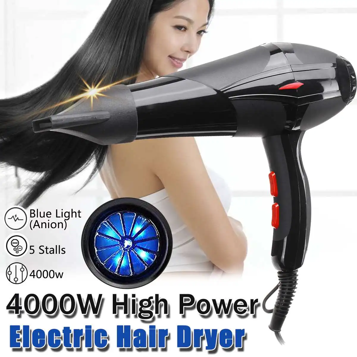 

4000W 220v Household Travel Blue Light Anion Cold/War/Hot Wind Electric Hair Dryer Air Brush Dryers Constant Temperature Blower