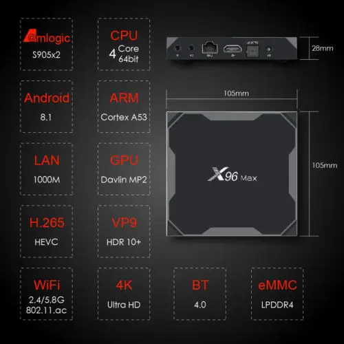 X96 Max Android8.1 Amlogic S905X2 Quad Core WiFi BT Smart TV Box 4K Media Player Set Top Box