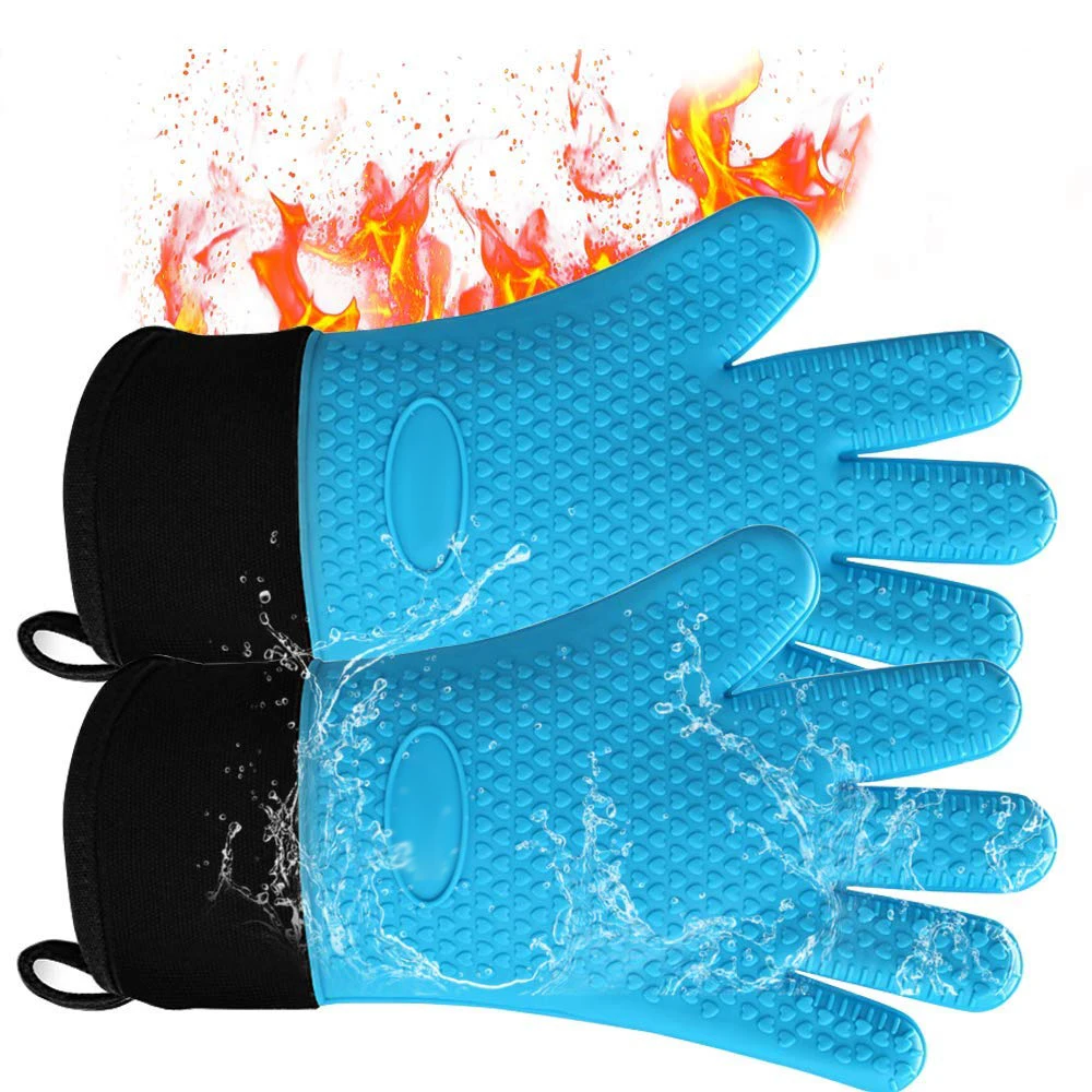 

Hot silicone gloves heat resistant non-slip waterproof super long cuffs all-finger wrist protection oven gloves baking gril