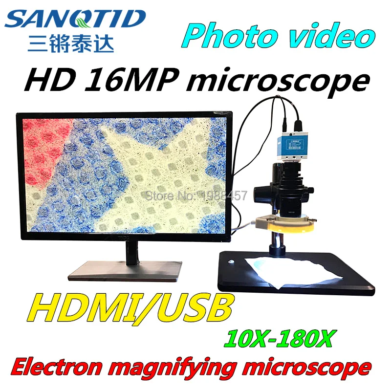 

HD 16MP HDMI/USB industrial microscope CCD detection visual video microscope 10X-180X magnifying lens mobile phone maintenance