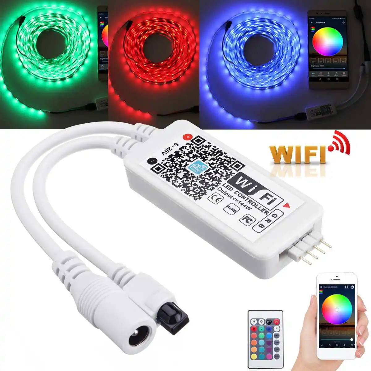 

Waterproof Smart WiFi Wireless Controller IR 24Keys Remote Control Connect Alexa/Google For RGB/RGBW 5050 LED Strip Light