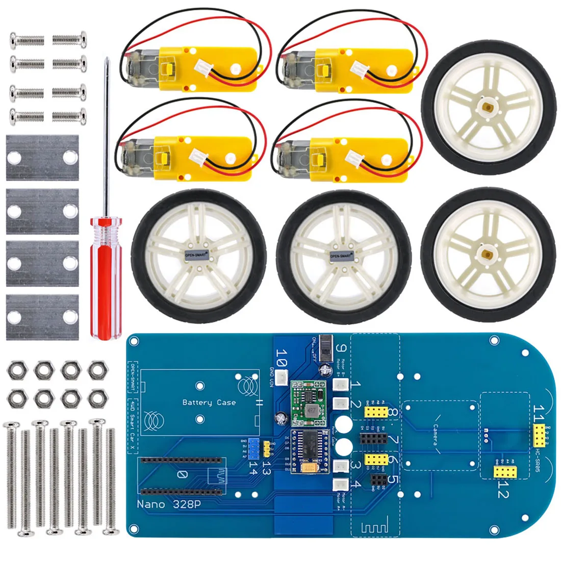 4WD 433MHz Wireless JoyStick Remote Control Rubber Wheel Gear Motor DIY Smart Car Kit for Arduino High-tech Programmable Toy