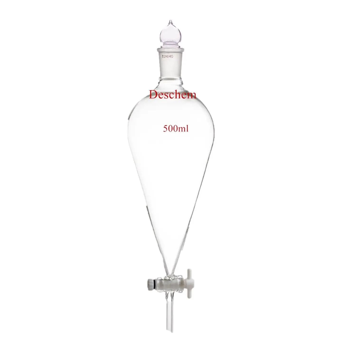 

500ml,24/40,Glass Separatory Funnel,Pear Shape,PTFE Stopcock,Straight Drop Tube