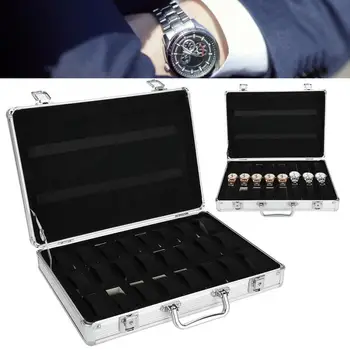 

32 Grids Luxury Aluminum Alloy Watch Display Suitcase Storage Box Travel Watch Organizer Case Collection Supply Box with 2 Keys