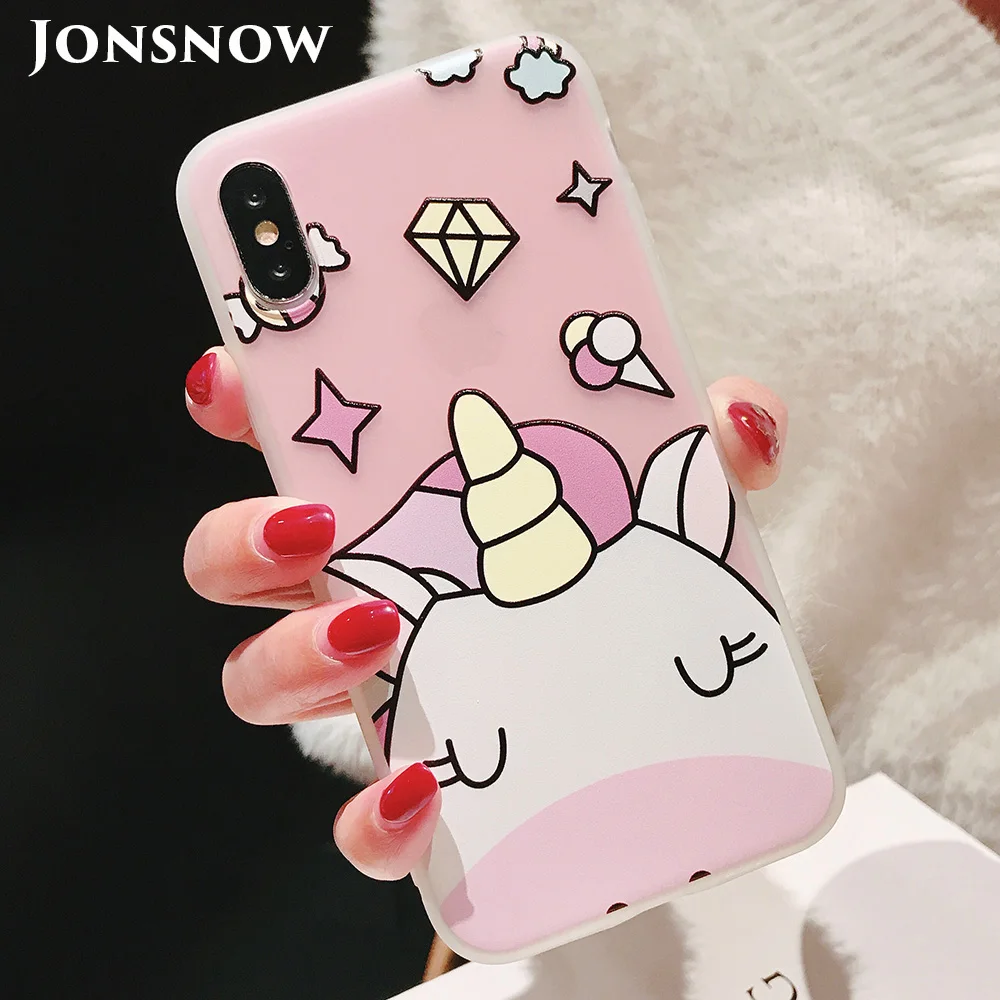 JONSNOW Phone Case For iPhone XS Max XR 6 6S 7 8 Plus Funny Cute Emboss Unicorn Pattern Soft Silicone Cover Cases Capa Fundas |