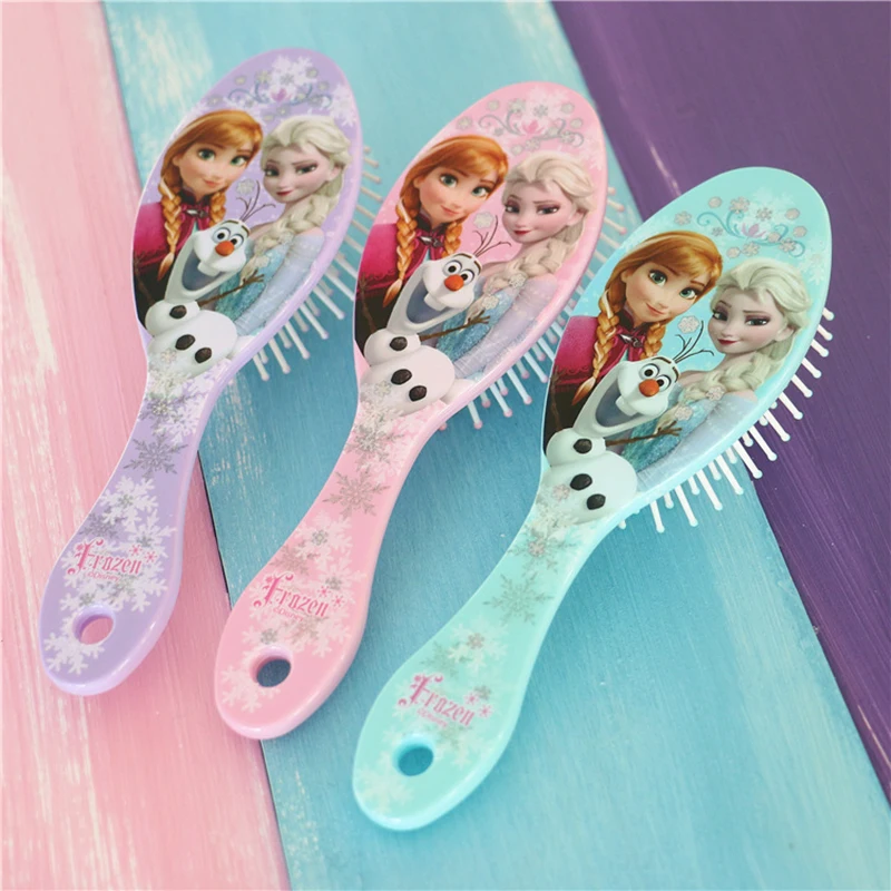 Genuine Disney 3D Princess Brushes Frozen Hair Anti-static Comb for Girls Hair Kids Care Mermaid Comb Pretend Play Toys Role