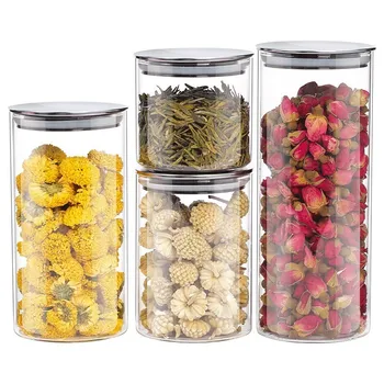 

Glass Food Storage Containers with Metal Lids Transparent Kitchen Canisters Big and Small Airtight Food Jar for Pantry
