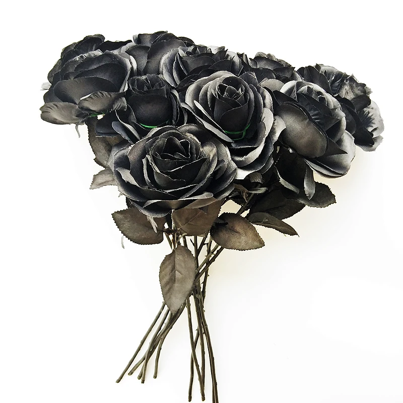 

50pcs/lot Black Rose Artificial Silk Flowers Simulation Bouquet Real Feel Home Wedding Background Decorative Flower Arrangement