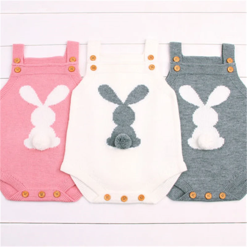 

UK Easter Newborn Baby Boys Girls Bunny Knitting Wool Bodysuit New Newborn Baby Girl Boy Cute Rabbit Knit Sleeveless Bodysuit