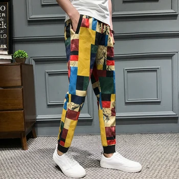 

Color Matching Lattice Print Harem Pants Fashion Summer Casual Men Joggers Pants Slim Fit Men Brand New Pantalon Hombre Trousers