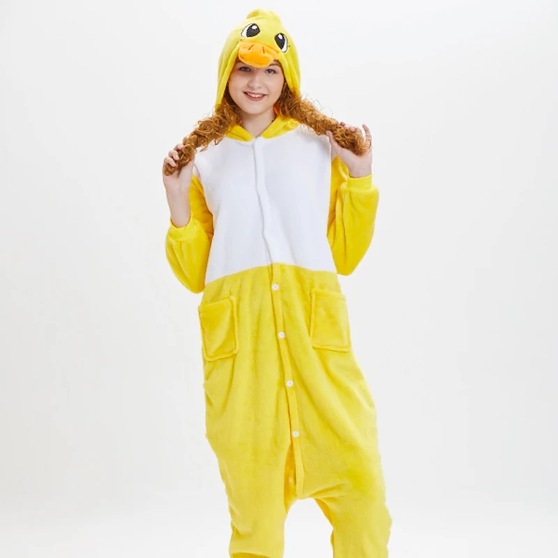 Dropshipping Cartoon Animal Yellow Duck Onesies Pajamas Adults Winter