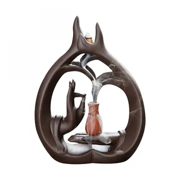 

Bergamot Incense Burner Buddha Hand Backflow Ceramic Incense Burner Holder Buddhist Sandalwood Cones Holder For Teahouse Yoga