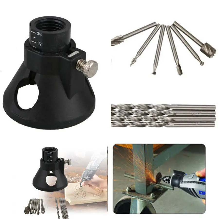 Replaceable Multi Rotary Tool Cutting Guide Attachment Kit HSS Router Drill Bits for Dremel Tool Parts Sets