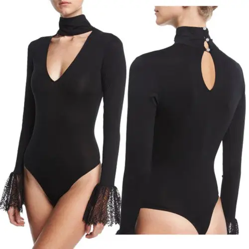 

Hot Fashion New Brand Women V Neck Long Sleeve Bodycon Bodysuit Jumper Romper Mini Leotard Tops