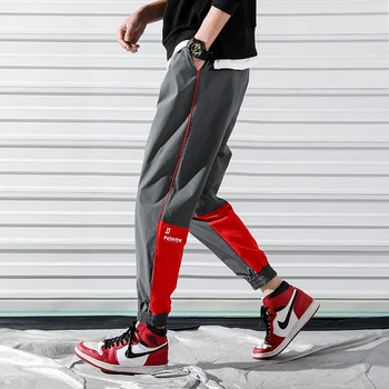 

2019 Autumn Spring The Latest Men's Trend Brand Casual Warm Pants Korean Fashion Loose Stitching Sweatpants Large Trousers M-5XL