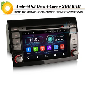 

7" 2 Din DAB+ Android 8.1 Autoradio Sat Nav WiFi 4G DVD Radio RDS DVR BT OBD Car GPS Navigation Player FOR FIAT BRAVO 2007--2014