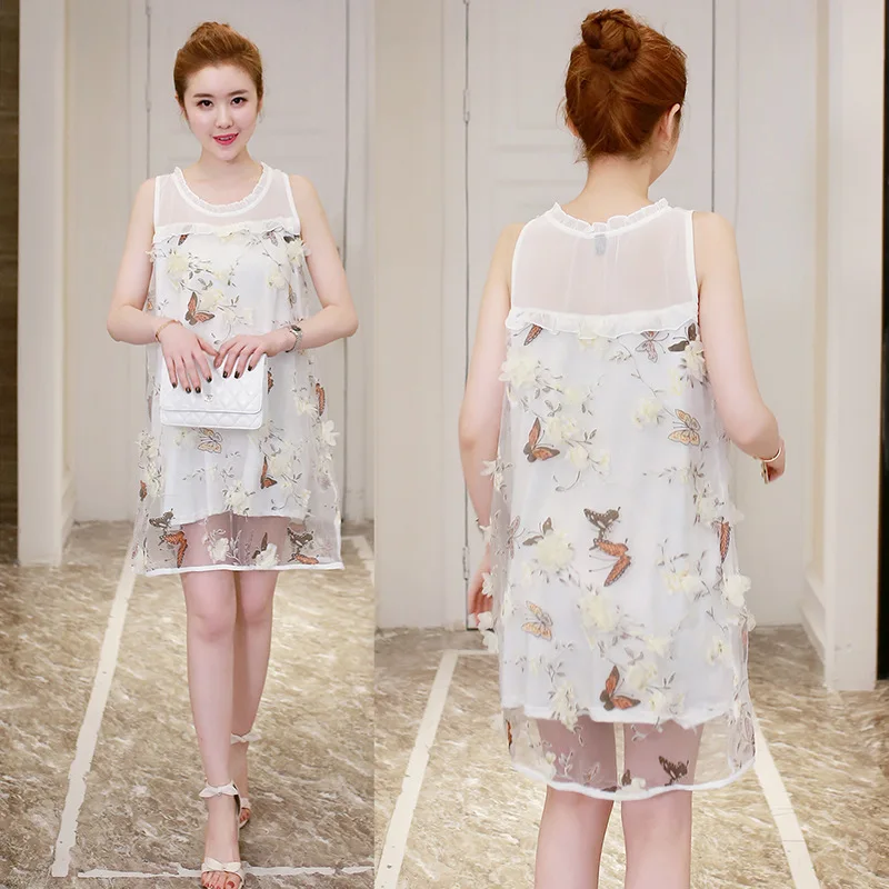 

Pregnant women pregnancy Dress elegant New Pattern Fashion Sweet Pansy Sleeveless Chiffon Woman maternity dresses Sale vestido