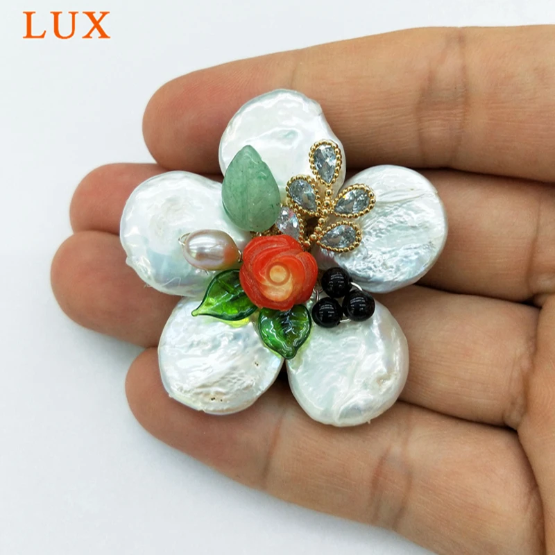 

Vintage baroque pearl brooch Natural freshwater pearl brooches wire wrap pearl handmade flower brooches jewerlry