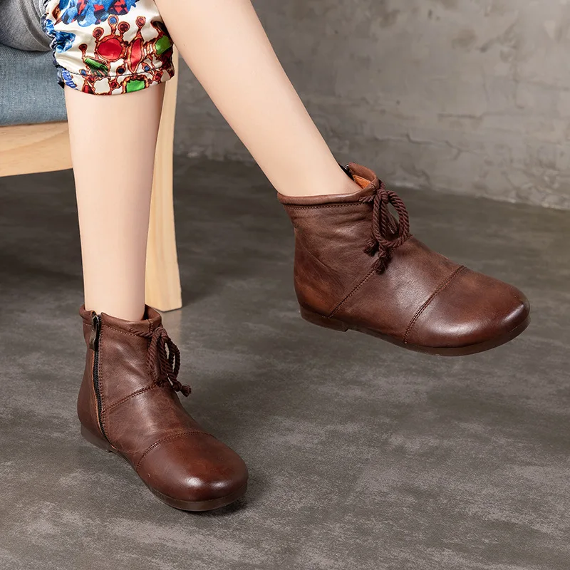 Retro Zapatos Lace Weibliche Plattform Winter Neue up Leder Stiefel Flache Damen Frauen Martin Zipper Brown Und Herbst Muje xqzvZHwg8
