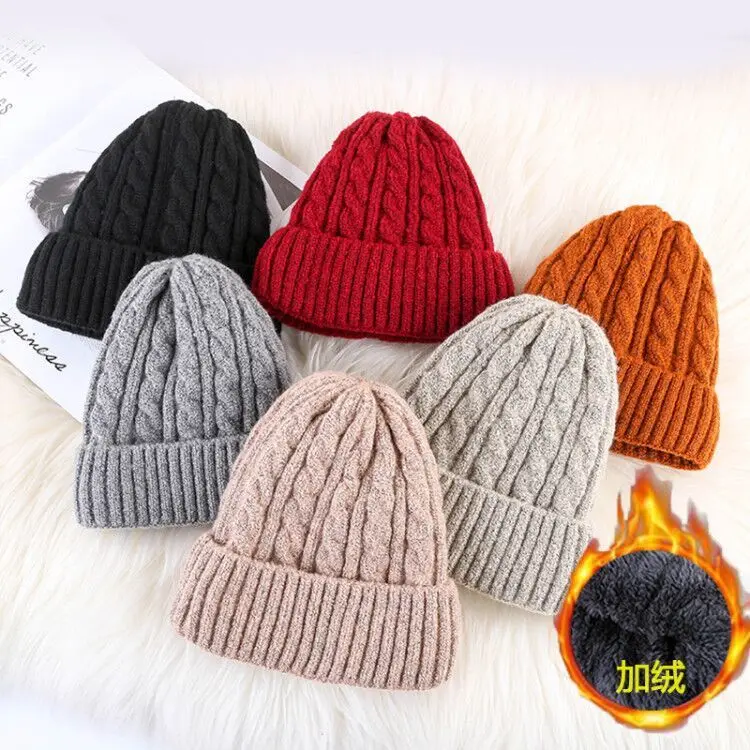 

Hats Winter Male Ma'am Hemp Flowers Increase Down Mohair Full Wool Hat Keep Warm Thickening Korean Pullover Knitting Hat