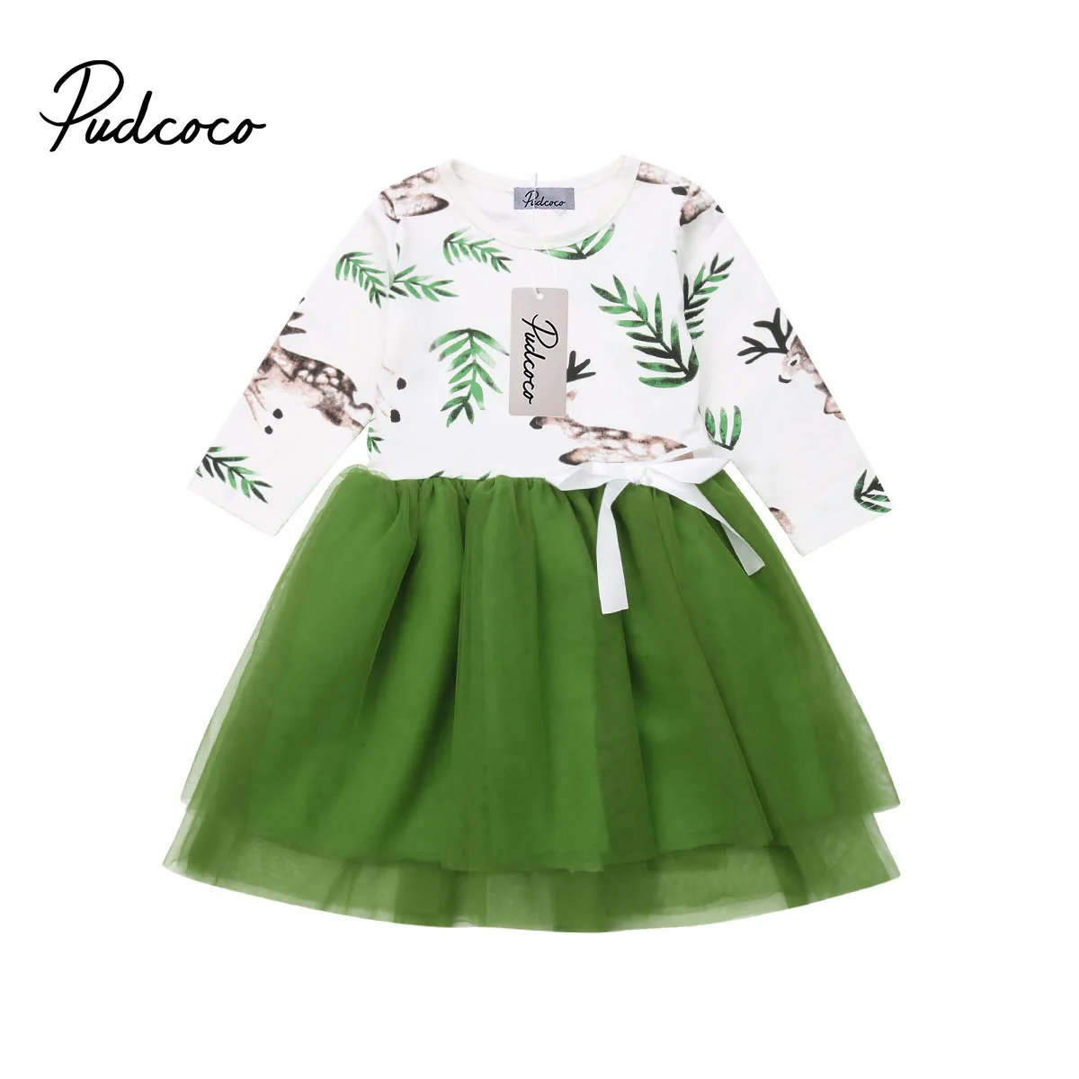

2018 Christmas Kids Baby Girls Dress Xmas Deer Tutu Dresses Party Casual Clothes