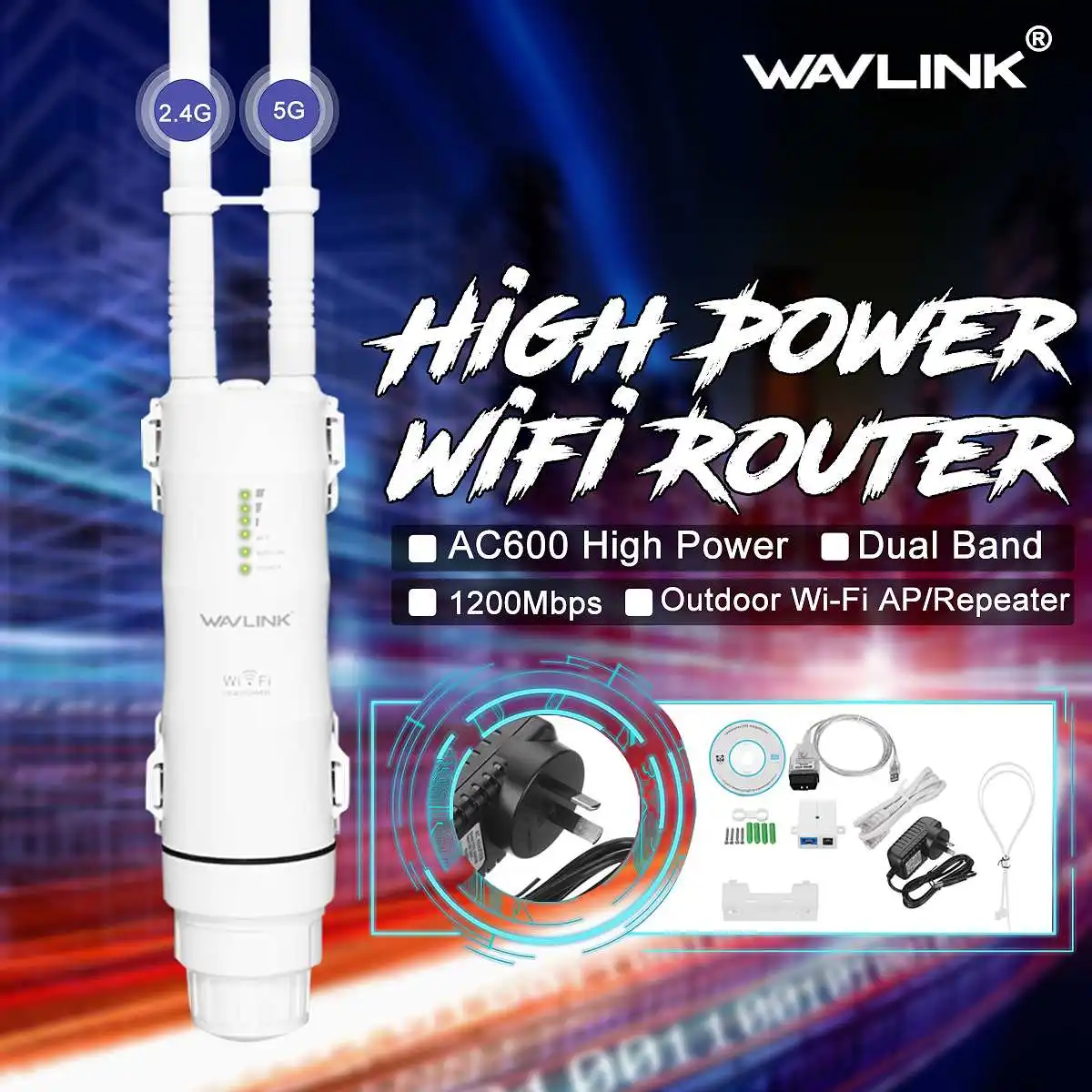 

2018 290x125x60mm Wavlink AC600 2.4g/5G High Power Outdooor Waterproof WIFI Router/AP Repeater 2 Antennas AU Plug