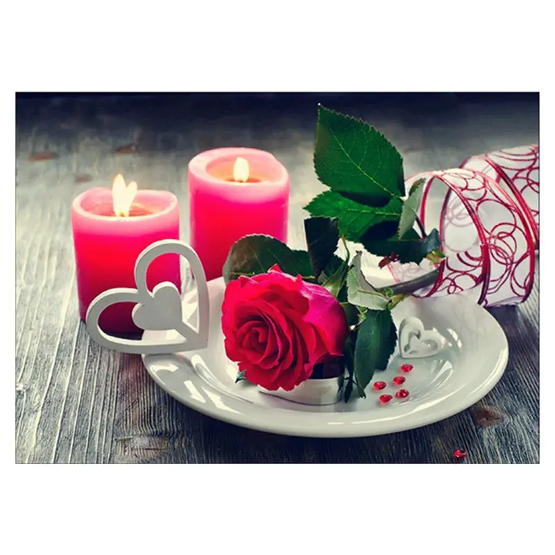 5D Diy Diamond Painting Cross-switch Rose and Candle 3D Round Rhinestones Embroidery | Дом и сад