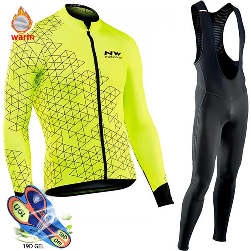 

Northwave Warm 2019 Winter Thermal Fleece Cycling Clothing NW Men's Cycling Set Outdoor Riding Bike MTB Clothing Bib Pants Set