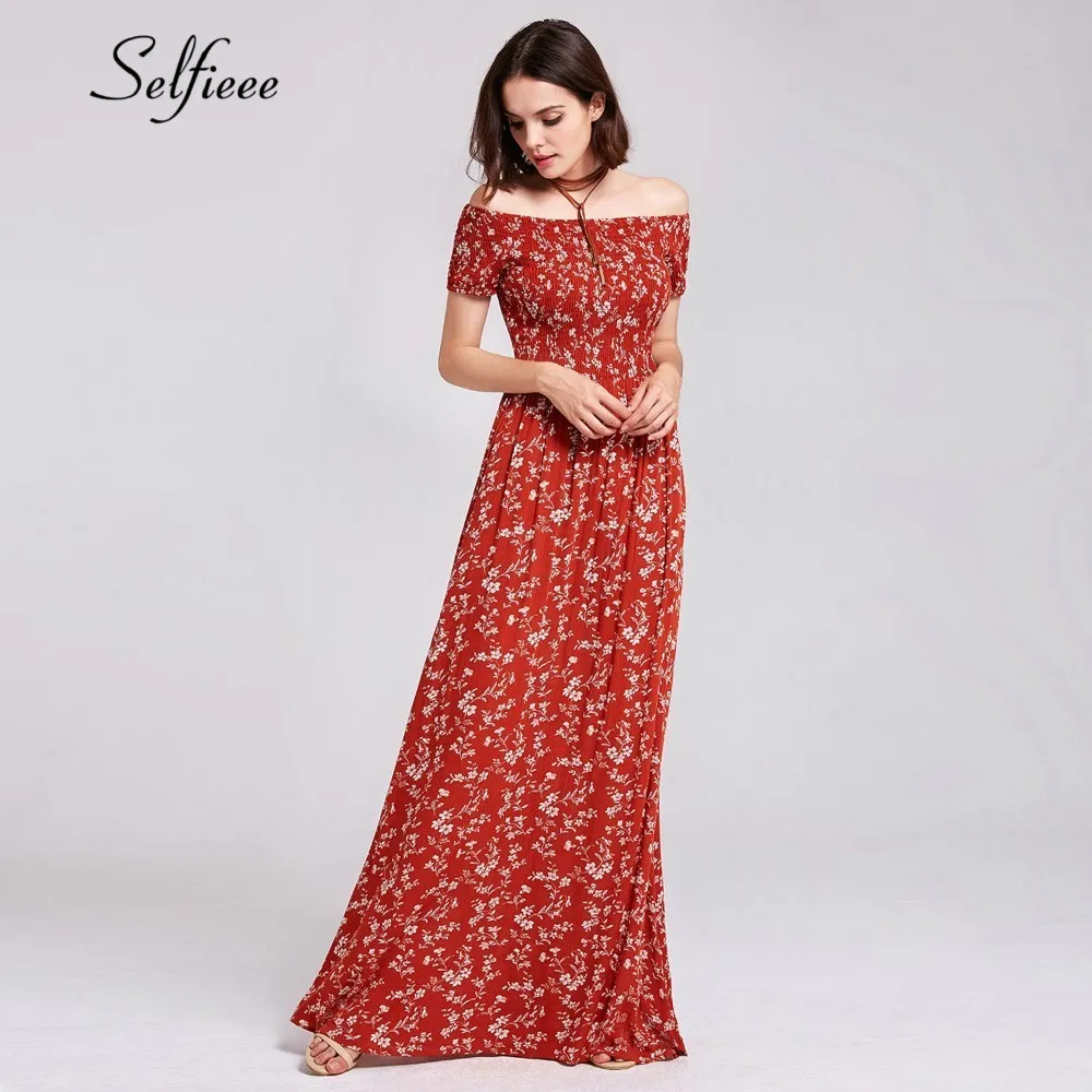 

Sexy Off Shoulder Beach Summer Dress Sundresses Vintage Bohemian Maxi Dress Robe Femme Boho Floral Women Long Dresses Vestido