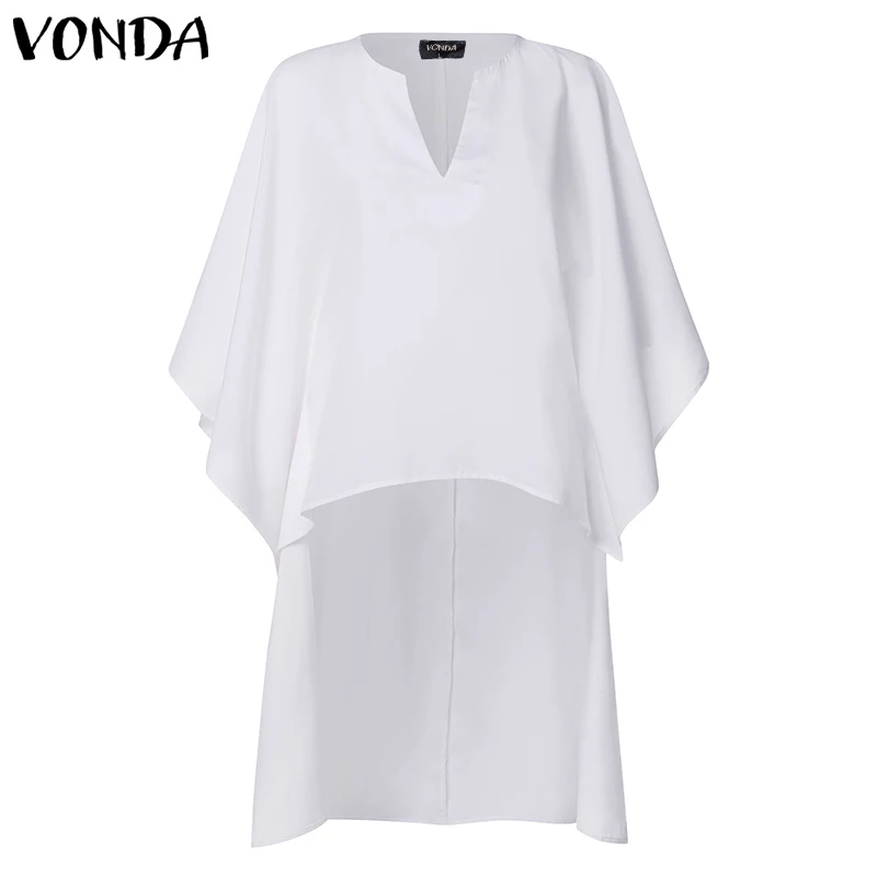 VONDA Fashion Women Blouses Sexy V Neck Asymmetrical Hem Sleeve Long