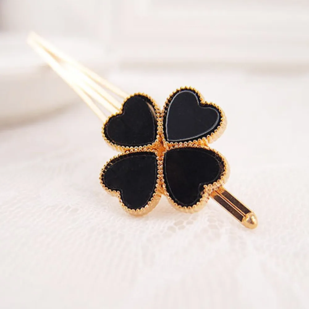 

Good Quality High quality Gold metal hairpins with 3 design charms LUCKY CIOVER-A Hair Clips headwear jewelry for girls 12pcs