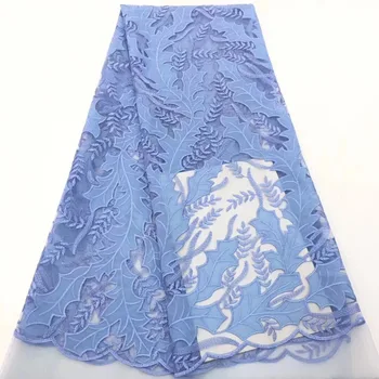 

African french lace fabric 2019 high quality embroidered Swiss voile guipure Nigerian tulle lace fabrics sky blue for wedding